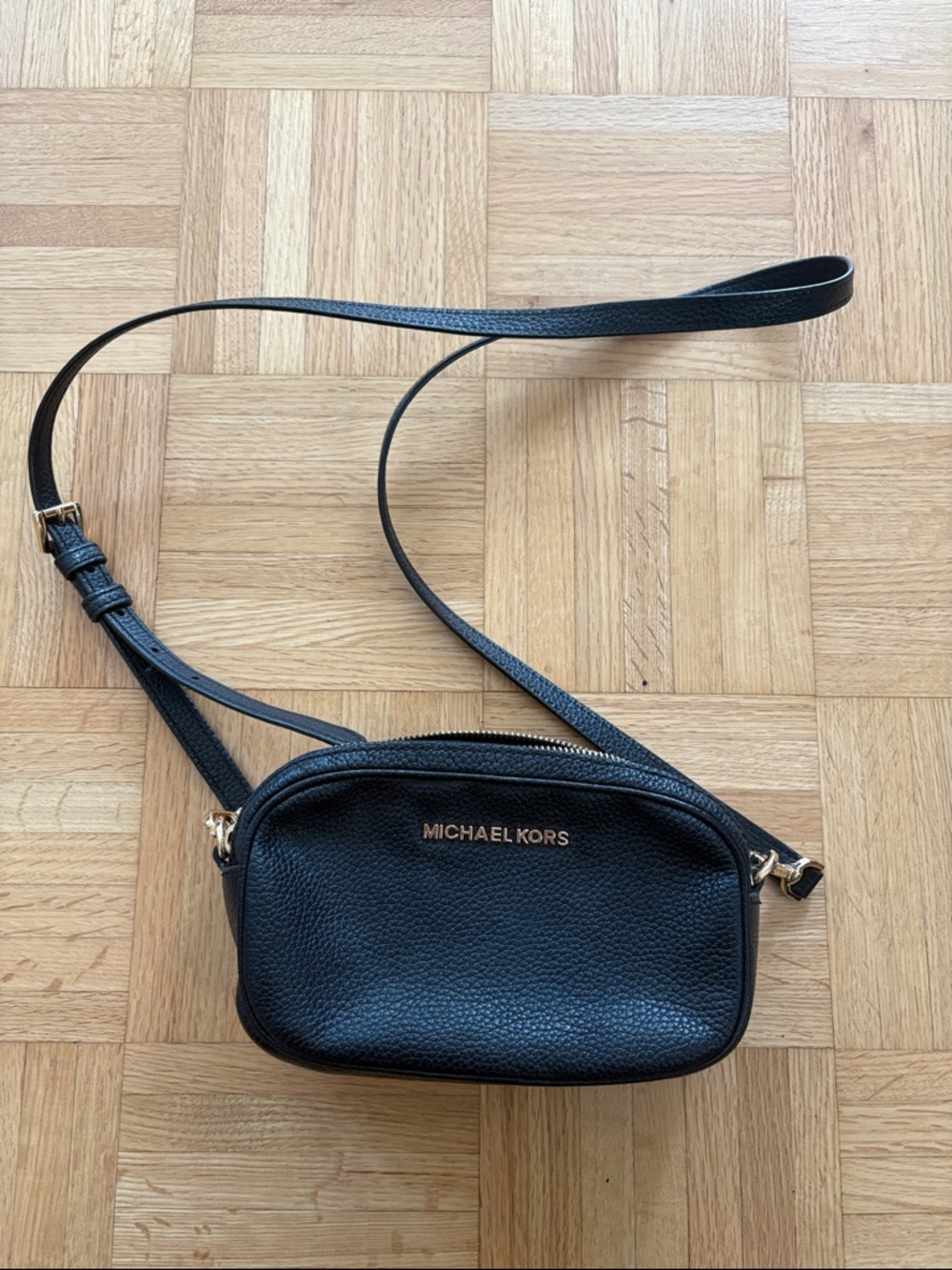 Michael Kors Black Pebbled Crossbody with Gold Hardware